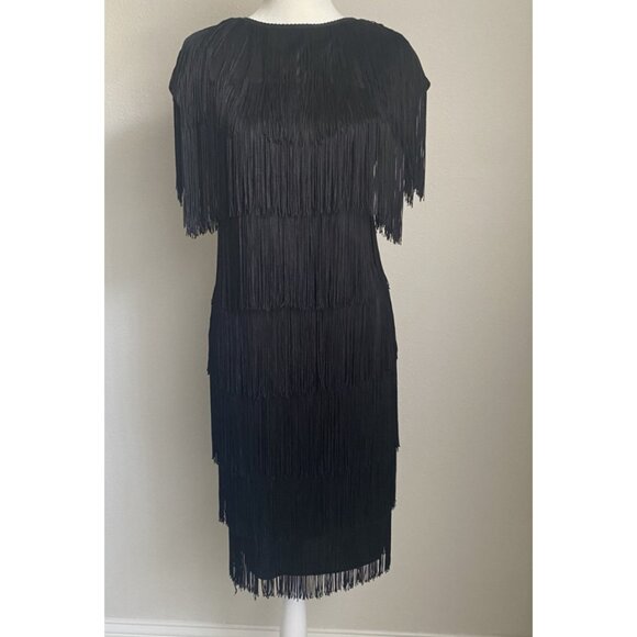 Cheryl Kaye Women's 6 Black Roary 20s Flapper Tassels Fringe Dress - Picture 1 of 7